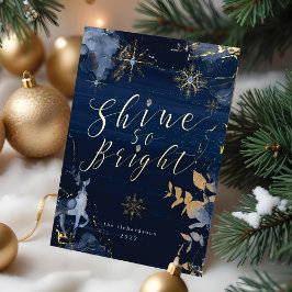 Shine so helle Navy Gold Snowflakes & Rentier Folien Feiertagskarte