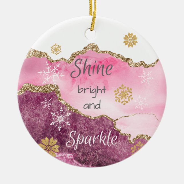 Shine Sparkle Hot Pink Gold Glitzer Agate Keramik Ornament (Vorne)