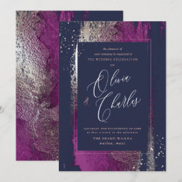 Shine, Winter Bliss Cassis Brush Strokes Navy Einladung