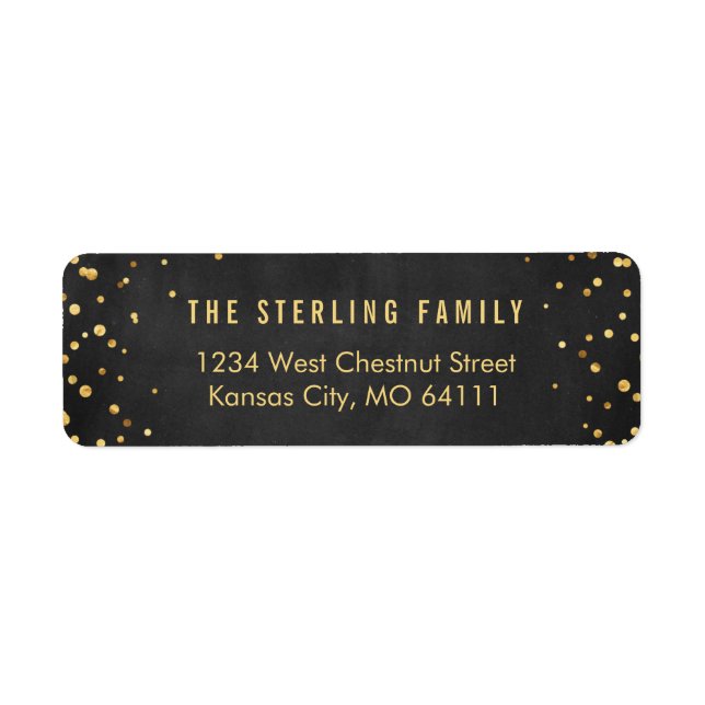 Shining Gold Dots Chic Black Return Address Label (Vorne)