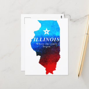 Shining Red Blue Glitzer Map Staat von Illinois Postkarte