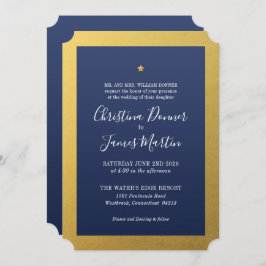 Shining Star Navy Gold Ticket Einladung Hochzeit