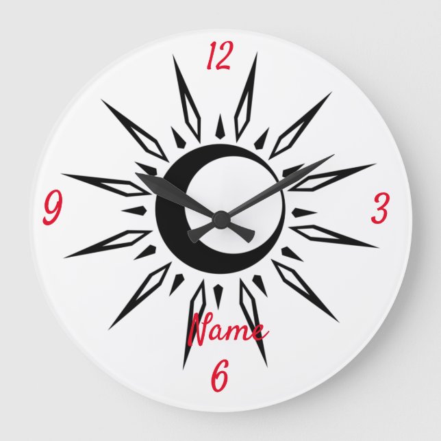 Shining Sun Crescent Moon Thunder_Cove Große Wanduhr (Vorderseite)