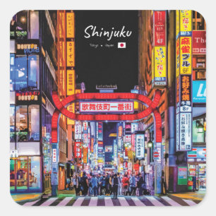 Shinjuku, Japan - Kabukicho Neonstraße Quadratischer Aufkleber