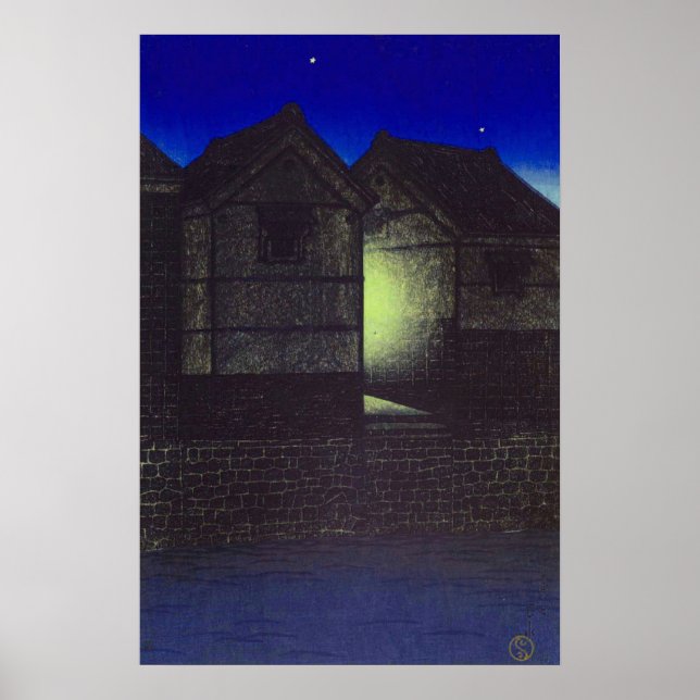 Shinkawa in der Nacht Kawase Hasui Poster (Vorne)