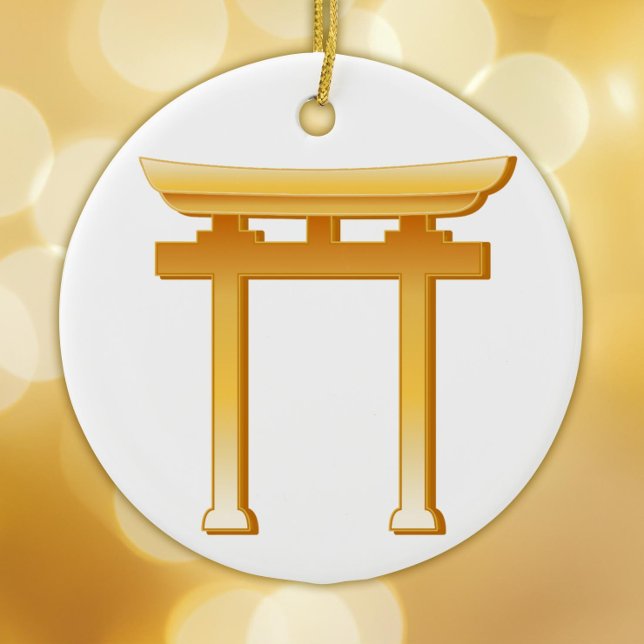 Shinto-Symbol Keramikornament (Gold Torii Gate ornament, symbol of the Shinto religion.  Peace.)