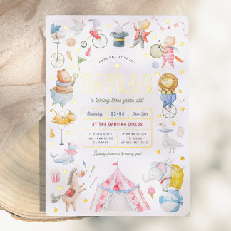 Shiny Animal Circus Karneval Geburtstagsparty Folieneinladung
