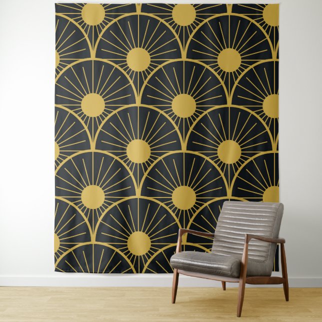 Shiny Art Deco Gold Das Design des Goldenen Golfs Wandteppich (Beispiel)