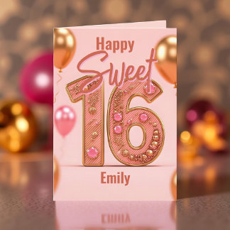 Shiny Balloons Glitzer Pink und Gold Sweet 16 Karte