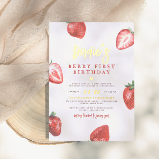 Shiny Berry First Strawberry Girl 1. Geburtstag Folieneinladung