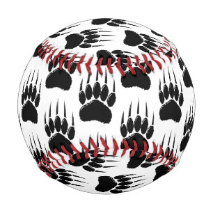 Shiny Black Bar Paw Print Baseball