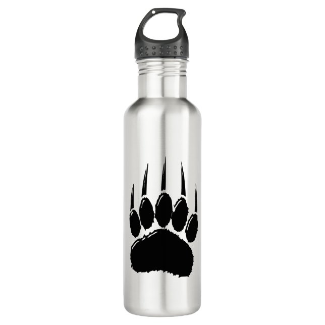 Shiny Black Bar Paw Print Edelstahlflasche (Vorderseite)