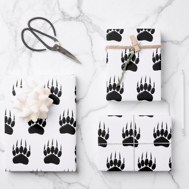 Shiny Black Bar Paw Print Geschenkpapier Set (Vorderseite)