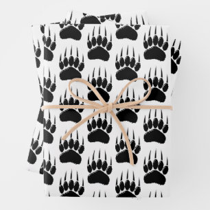 Shiny Black Bar Paw Print Geschenkpapier Set