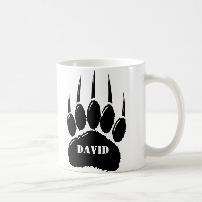 Shiny Black Bar Paw Print Individuelle Name Kaffeetasse (Rechts)