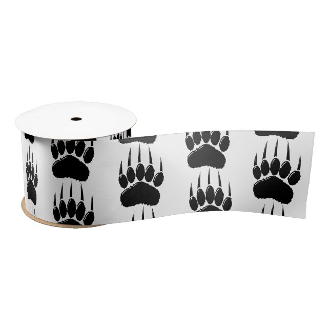 Shiny Black Bar Paw Print Satinband (Spule)