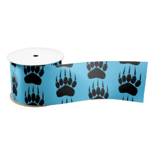Shiny Black Bear Paw Print auf blau Satinband