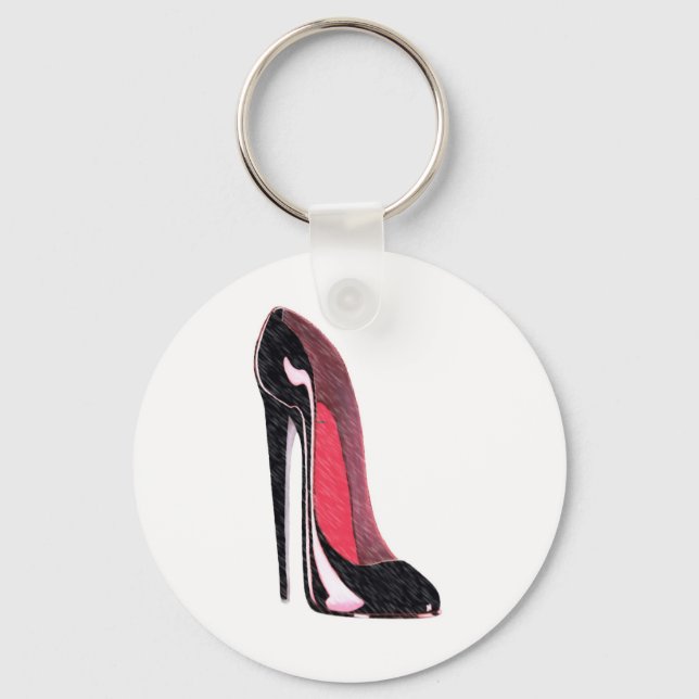 Shiny Black Stiletto-Schuh Schlüsselanhänger (Vorderseite)