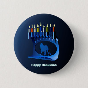 Shiny Blue Chanukkah Menorah Button