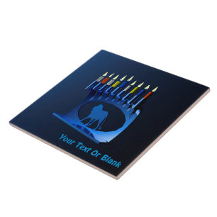 Shiny Blue Chanukkah Menorah Fliese