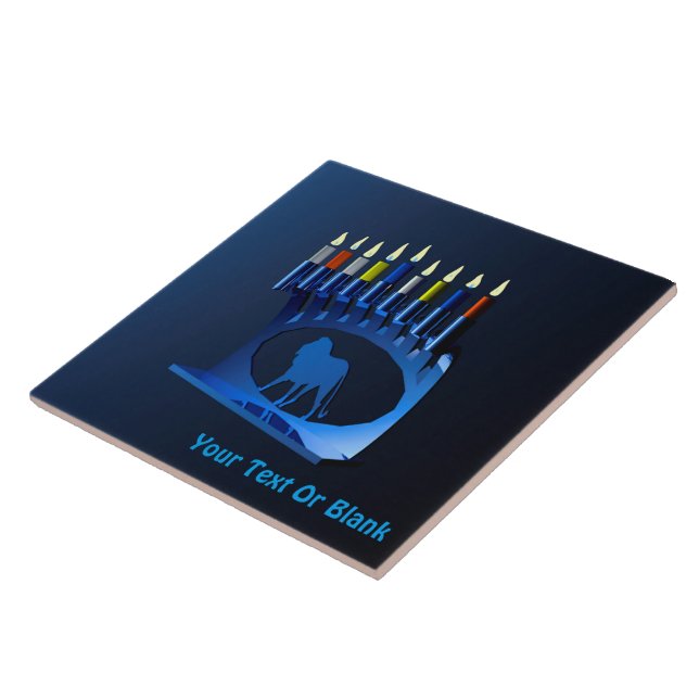 Shiny Blue Chanukkah Menorah Fliese (Seite)