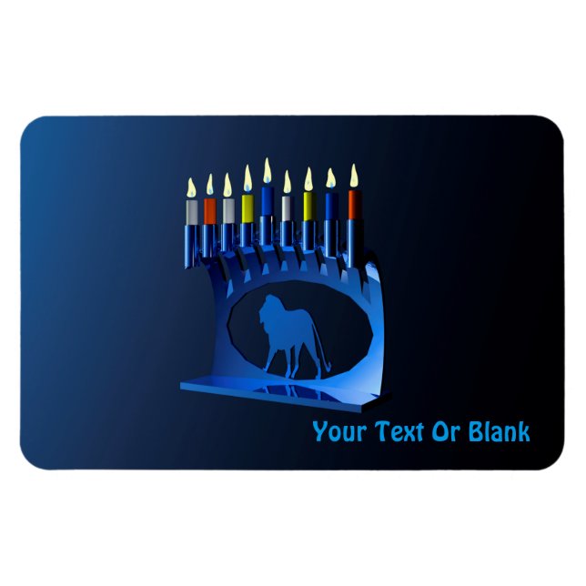 Shiny Blue Chanukkah Menorah Magnet (Horizontal)