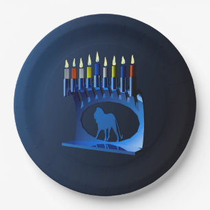Shiny Blue Chanukkah Menorah Pappteller
