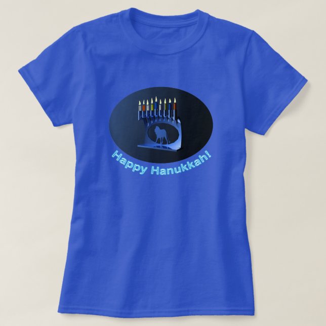 Shiny Blue Chanukkah Menorah T-Shirt (Design vorne)