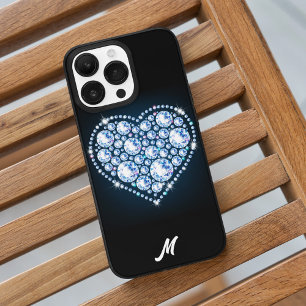 Shiny Blue Diamond Herz Eleganter Valentinstag Case-Mate iPhone 14 Pro Max Hülle