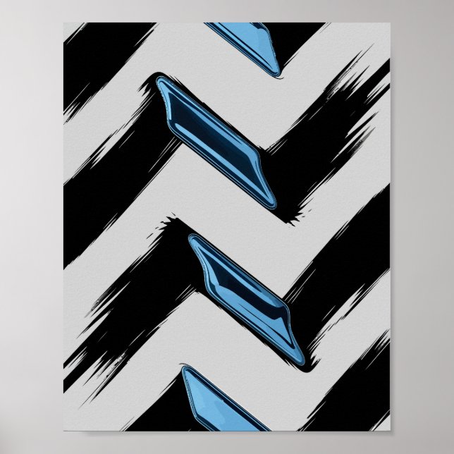 Shiny Blue Formen mit Diagonal Brush Stroke Poster (Vorne)