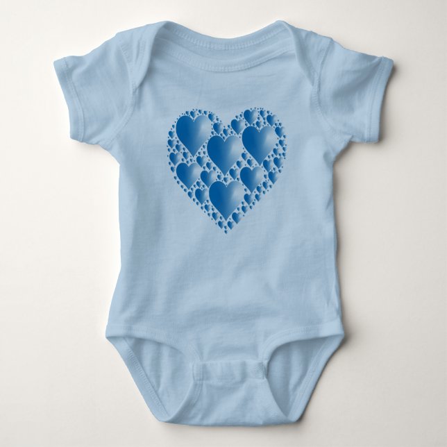 Shiny Blue Hearts Baby Strampler (Vorderseite)