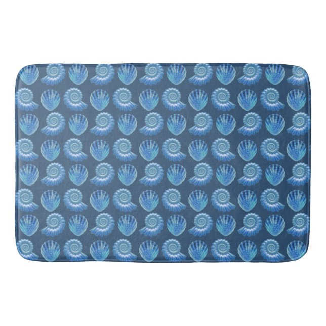 Shiny Blue Verziert Muscheln Muster Badematte (Vorderseite)