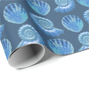 Shiny Blue Verziert Muscheln Muster Geschenkpapier