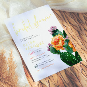 Shiny Boho Desert Cactus & Blume Brautparty Folieneinladung