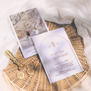 Shiny Boho Minimalistische Blumenstrauß Foto Hochz Folieneinladung