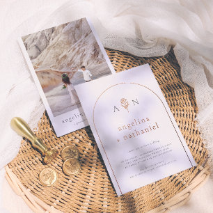 Shiny Boho Minimalistische Rose Arch & Foto Hochze Folieneinladung