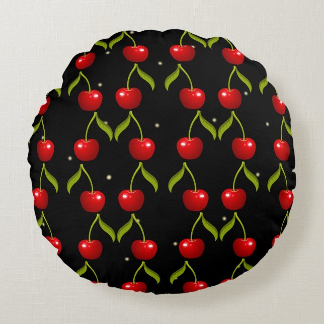 Shiny Cherries Pattern Rundes Kissen (Vorderseite)