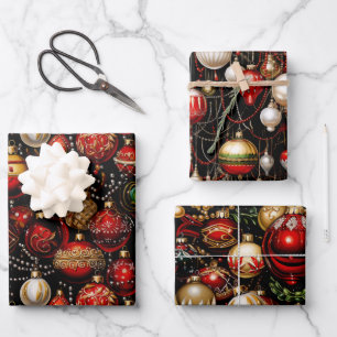 Shiny Christmas Baubles Trio Wrapping Paper Geschenkpapier Set