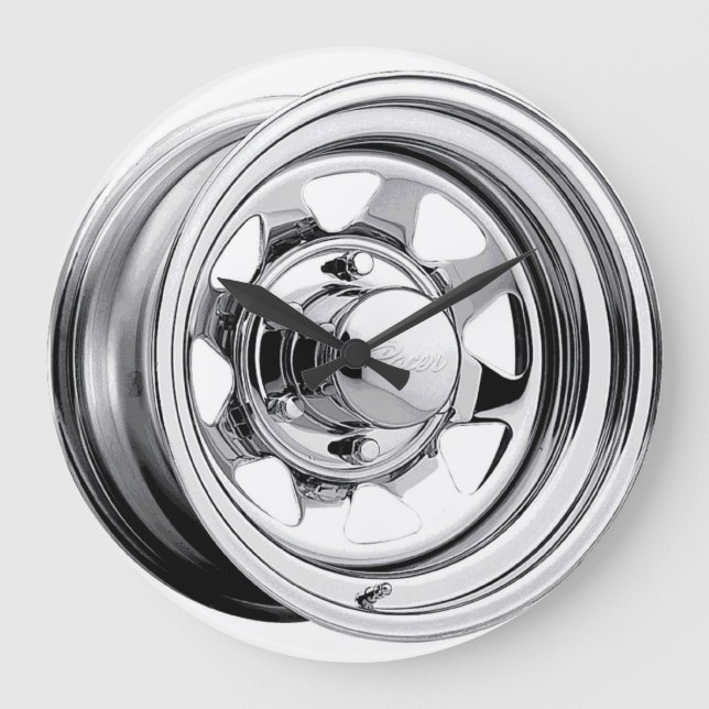 Shiny Chrome Wheel Große Wanduhr (Vorderseite)