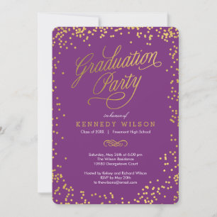 Shiny Confetti Graduation Party Einladung Plum