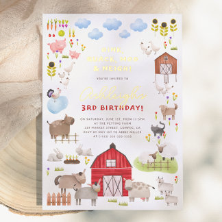 Shiny Farm Animals Barnyard Geburtstagsparty Folieneinladung