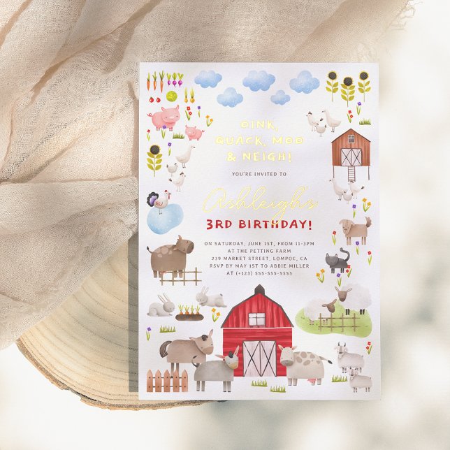 Shiny Farm Animals Barnyard Geburtstagsparty Folieneinladung (Von Creator hochgeladen)