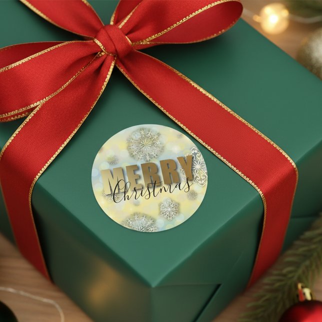 Shiny Filigree Snowflakes Gold Frohe Weihnachten Runder Aufkleber (Von Creator hochgeladen)