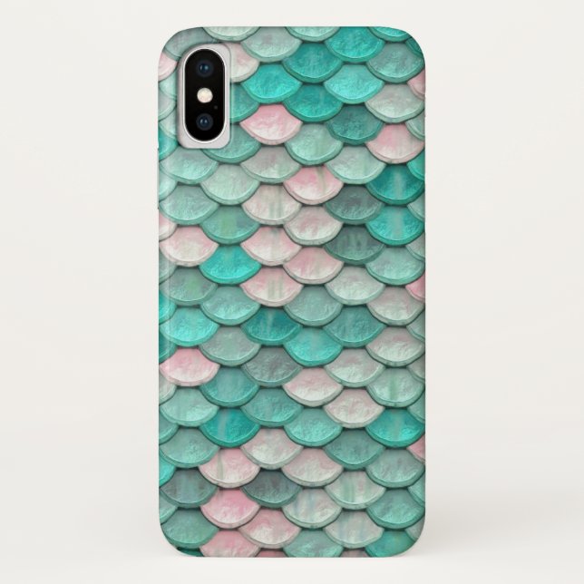 Shiny Fish Scales Effect Pattern Green Pink Case-Mate iPhone Hülle (Rückseite)