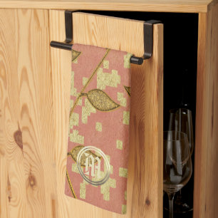 Shiny Floral Pink Mit Monogramm Geschirrtuch