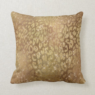 Shiny Glam Gold Metallic Steel Leopard Animal Skin Kissen