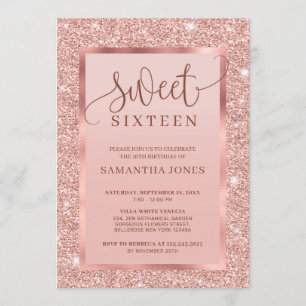 Shiny Glamour Rose Gold Glitzer 16 . Geburtstag Einladung