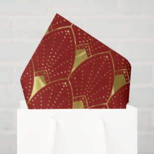 Shiny Gold Art Deco Muster auf dunkelrotem Hinterg Seidenpapier