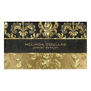 Shiny Gold & Black Floral Damasks Muster GR2 Namenschild