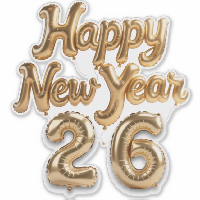 Shiny Gold Foil Balloon Happy New Year  Aufkleber (Vorderseite)
